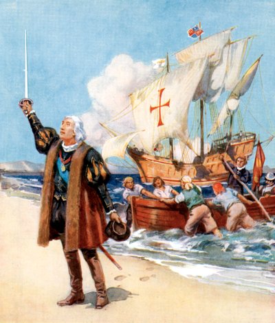 Christoph Kolumbus landet in Amerika, 1492, ca. 1920 von Unbekannt