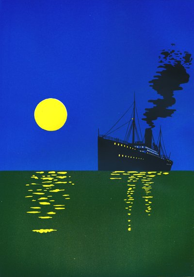 Kreuzfahrtschiff auf See mit Sonne, 1909 von Unbekannt