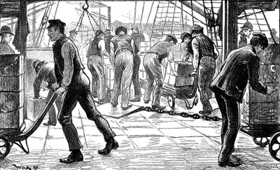 Docker entladen Tee in den Londoner Docks, 1889 von Unbekannt