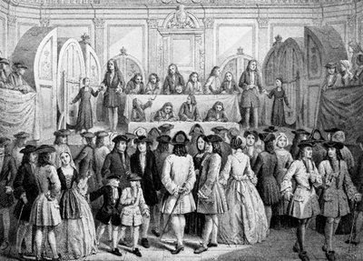 Ziehung einer Lotterie in der Guildhall, 1739, ca. 1920 von Unbekannt
