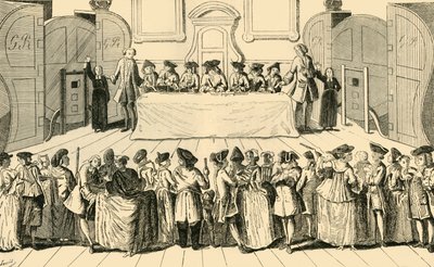 Ziehung der Staatslotterie in der Guildhall, 1751, um 1872 von Unbekannt