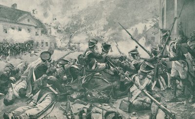 Kämpfe in den Straßen von Essling, 1809, 1896 von Unbekannt