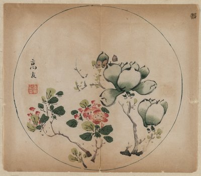 Blühende Magnolie und Pfirsichblüten von Unbekannt