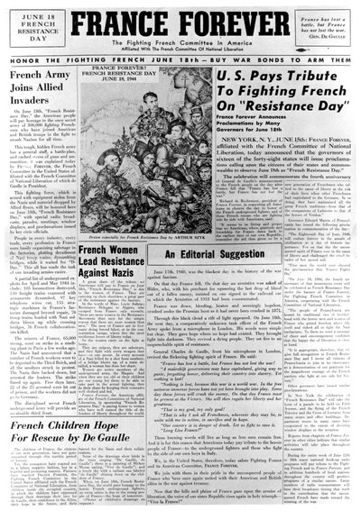 Frankreich für immer, Zeitung, 18. Juni 1944 von Unbekannt