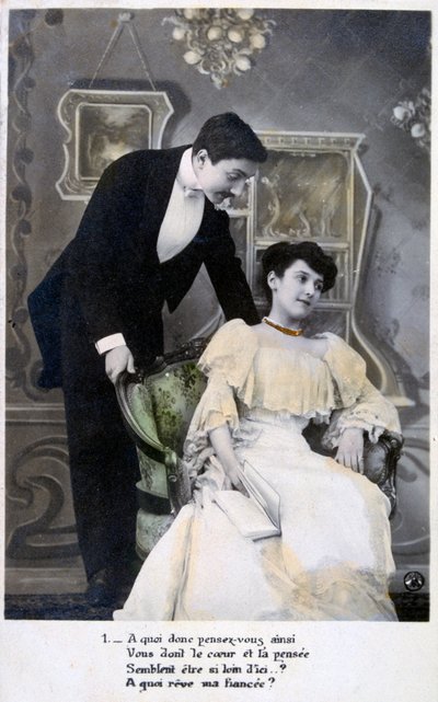 Französische romantische Postkarte, um 1900 von Unbekannt