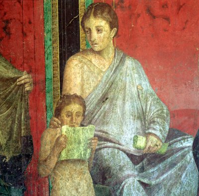 Fresko-Detail, lesendes junges Mädchen, 1. Jahrhundert v. Chr. von Unbekannt