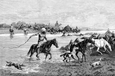 Kirgisische Flussüberquerung, Kirgisistan, 1895 von Unbekannt
