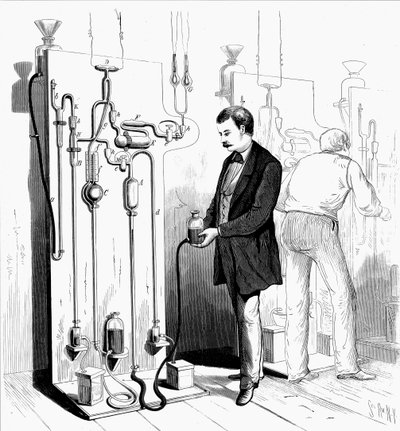 Herstellung von Edison-Glühbirnen, 1880 von Unbekannt