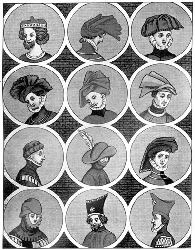 Männliche Kopfbedeckungen, 14. Jahrhundert, 1910 von Unbekannt