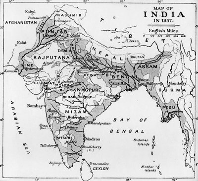 Karte von Indien im Jahr 1857, um 1912 von Unbekannt