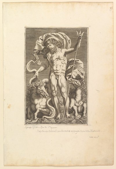 Neptun zwischen zwei Seepferdchen, ca. 1560-80 von Unbekannt