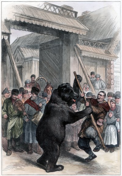 Tanzbär in einem russischen Dorf, 1877 von Unbekannt