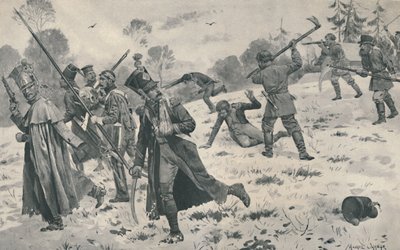 Russische Bauern greifen französische Nachzügler an, 1812, 1896 von Unbekannt