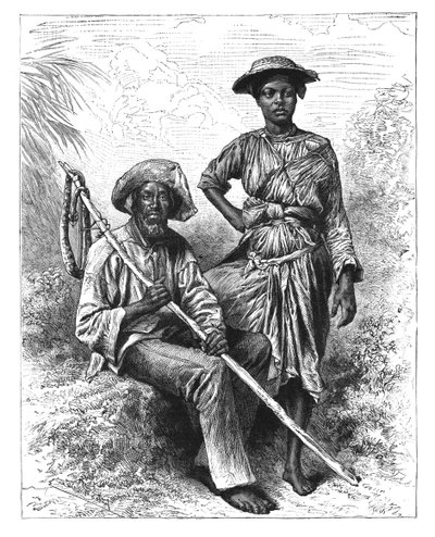 Schlangenfänger und Kohlenmädchen, Martinique, ca. 1890 von Unbekannt