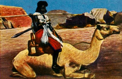 Sudanesischer Krieger auf einem Kamel reitend, um 1928 von Unbekannt