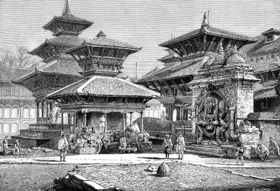 Tempel gegenüber dem Königspalast, Katmandu, Nepal, 1895 von Unbekannt