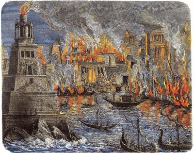 Die Verbrennung der Bibliothek von Alexandria, 1876 von Unbekannt