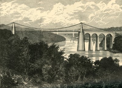 Die Menai-Hängebrücke, 1898 von Unbekannt