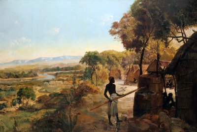 Das einheimische Dorf am Fluss, 1900 von Unbekannt