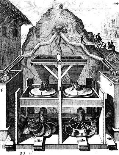 Zwei horizontale Wasserräder von Unbekannt