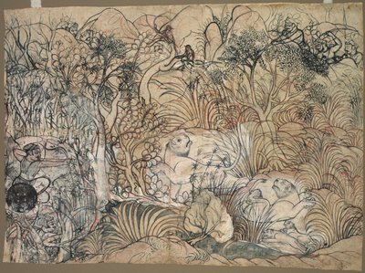 Umed Singh von Kota auf Löwenjagd, ca. 1785-1790 von Unbekannt