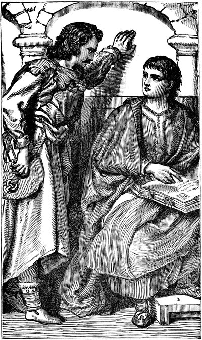 Waldenser Missionar Troubadour zeigt seine volkstümliche Bibel, ca. 1170 von Unbekannt