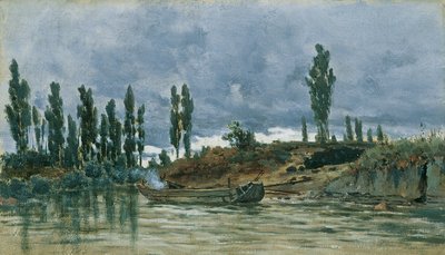 Flusslandschaft mit Kahn von Unbekannter Künstler