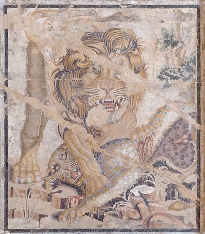 Löwe und Leopard (Mosaik) von Unbekannter Künstler