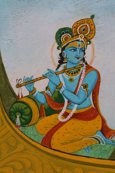 Gemälde darstellend Krishna auf einem Boot. Indien von Unbekannt