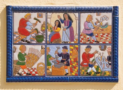 Fliese, die verschiedene Handwerke zeigt, Spanien von Unknown