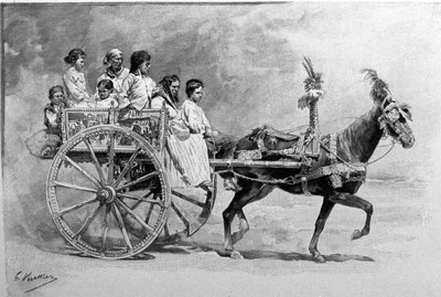 Ein traditioneller sizilianischer Karren. Gravur aus dem 19. Jahrhundert von Unknown artist