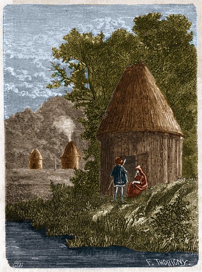 Gallische Häuser. Gravur des 19. Jahrhunderts. von Unknown artist