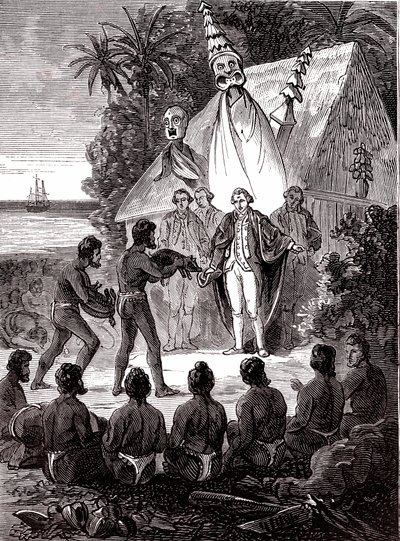 James Cook mit den Eingeborenen der Insel Sandwich von Unknown artist