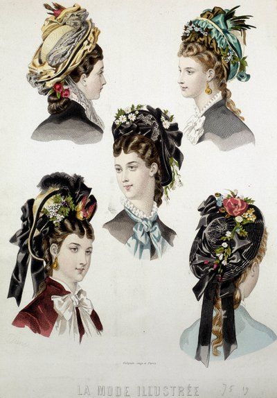 Damenfrisuren - Gravur, sp. 19. Jahrhundert von Unknown artist