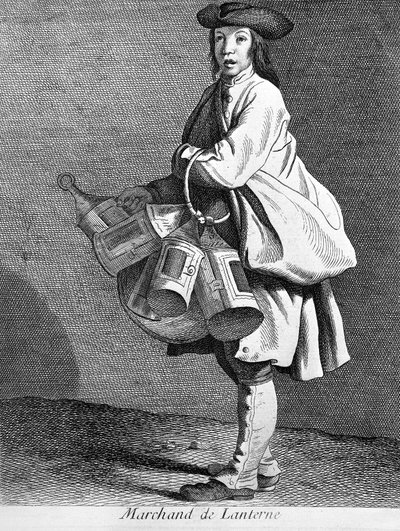 Laternenhändler. Gravur aus dem 19. Jahrhundert von Unknown artist