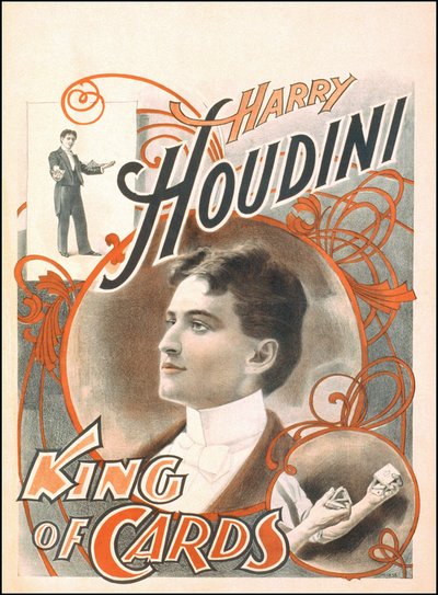 Zaubererplakat „Harry Houdini, König der Karten“ von Unknown artist