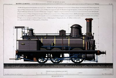 Dampflokomotive - Zeichnung in der Wäsche von Unknown artist
