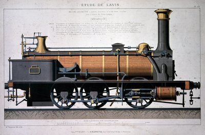 Dampflokomotive - Zeichnung in der Wäsche von Unknown artist