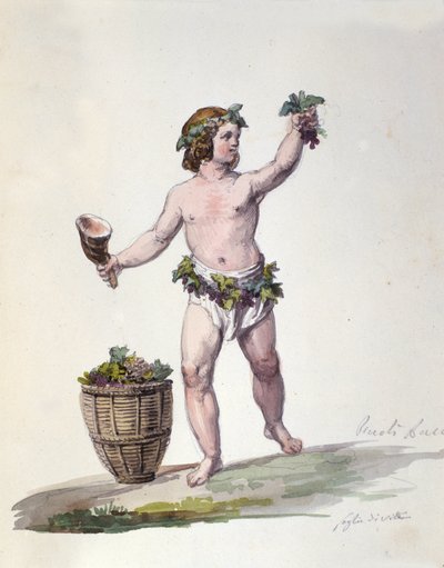 Die Gottheit Bacchus. Gravur aus „Dizionario mitologico“ von Unknown artist