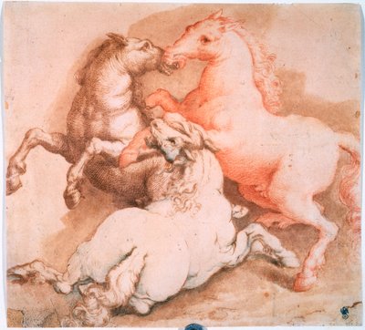 Kämpfende Pferde, um 1550-1600 von Unknown Old Master