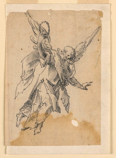 Ein fliegender Engel, der einen Kranz trägt von Unknown artist