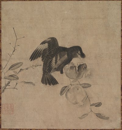 Krähe auf einem Granatapfel von Unknown artist