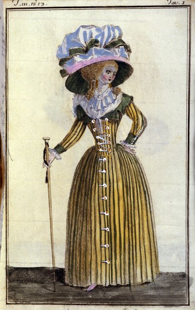 Mode: elegante junge Frau mit Stock. 1787 von Unknown artist