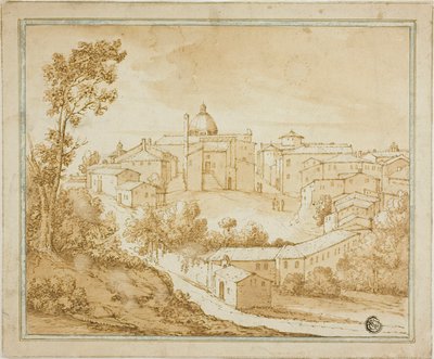 Italienische Hügelstadt mit zentralem Platz von Unknown artist