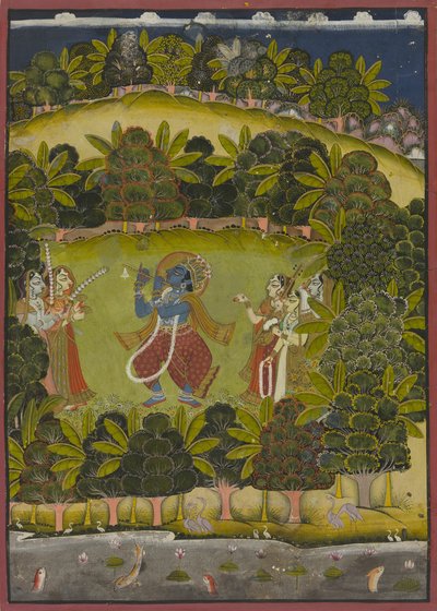 Krishna spielt Flöte für die Gopis von Unknown artist
