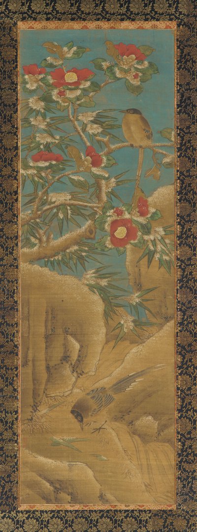 Elstern und Kamelien im Schnee von Unknown artist