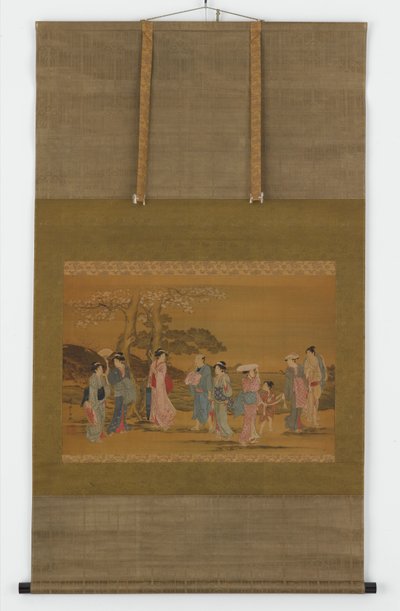 Neun Personen, die Kirschblüten betrachten von Unknown artist