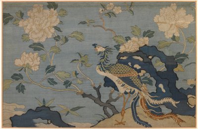 Phönix zwischen Felsen und Blumen von Unknown artist