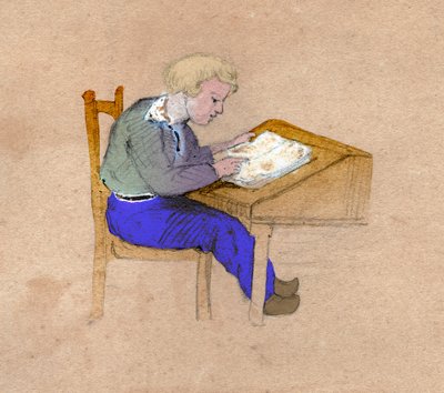Schuljunge bei der Arbeit (Zeichnung, ca. 1830) von Unknown artist