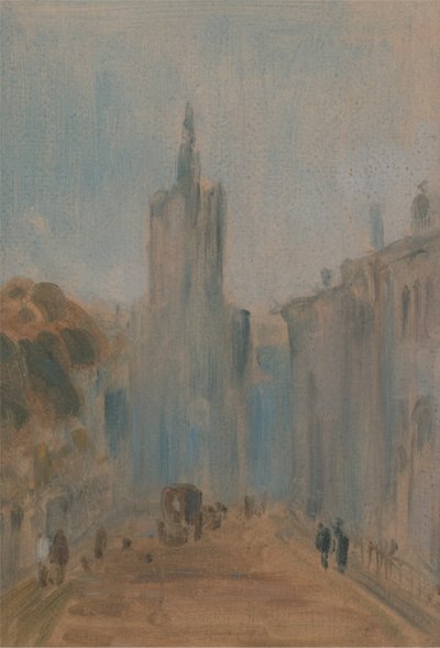 Straße mit Kirche und Figuren von Unknown artist